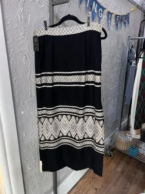 70s Lanza Mex Blk/White Woven Maxi Skirt     W30 as is