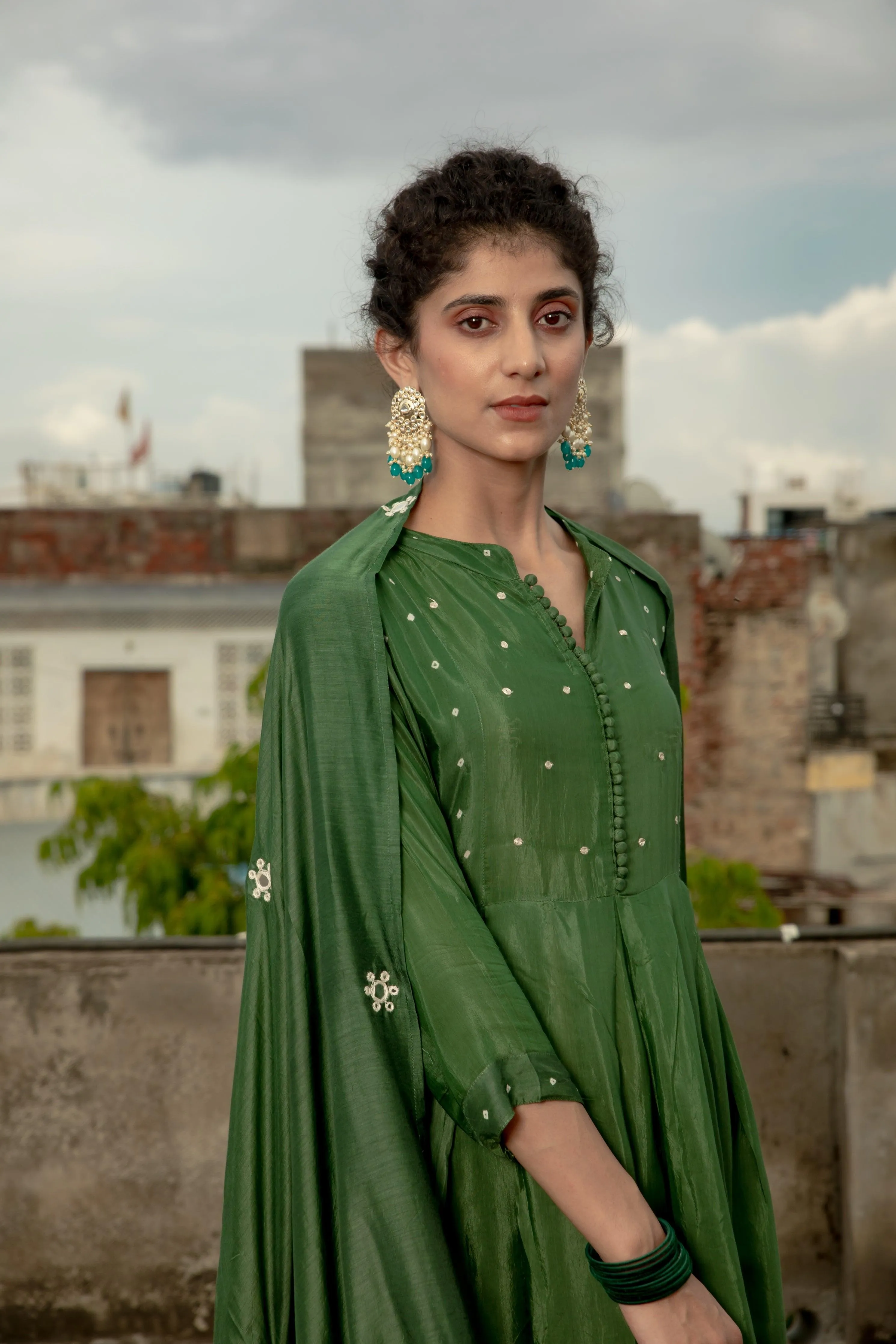 Akriti Mehndi Green Modal Muslin Suit Set