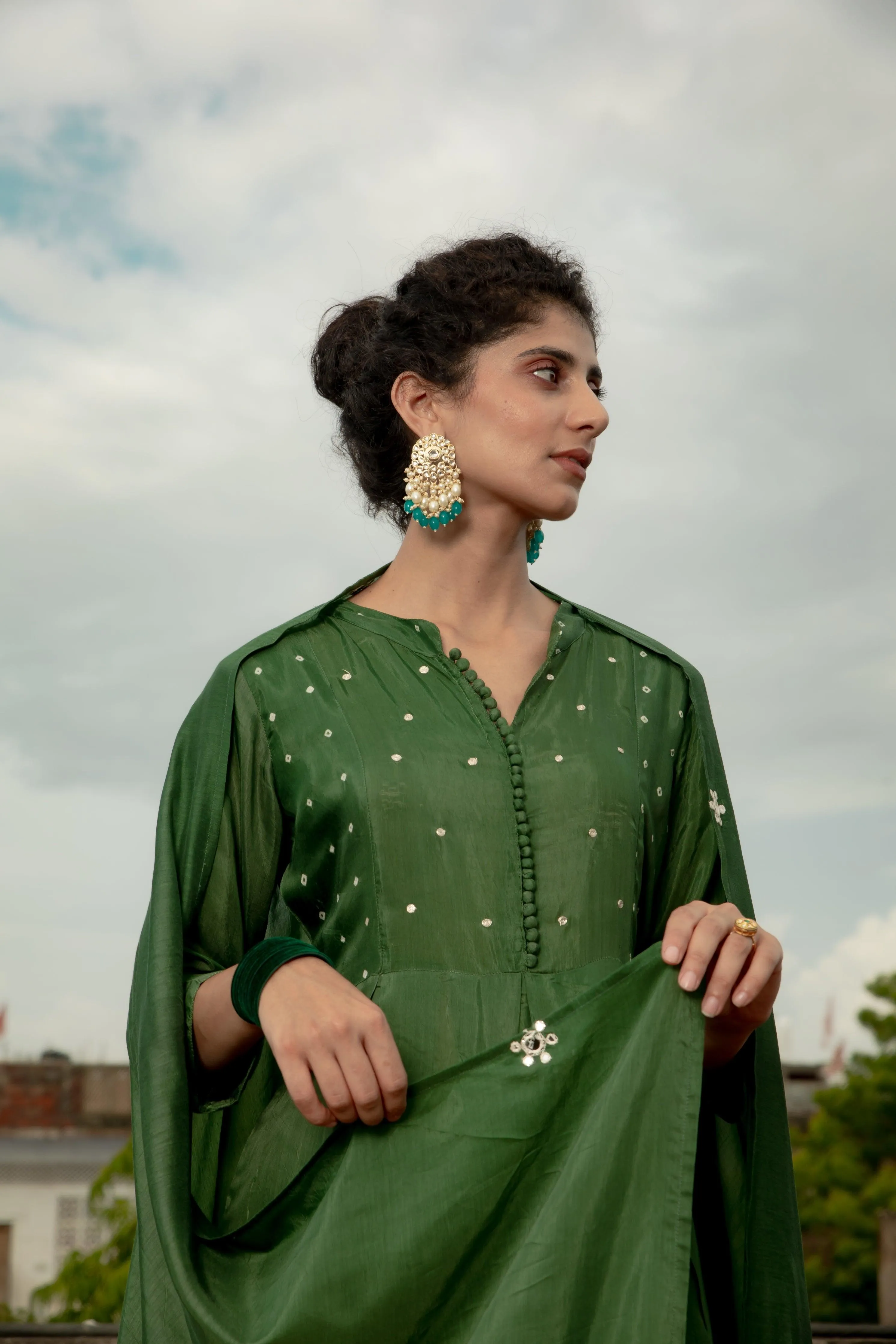 Akriti Mehndi Green Modal Muslin Suit Set
