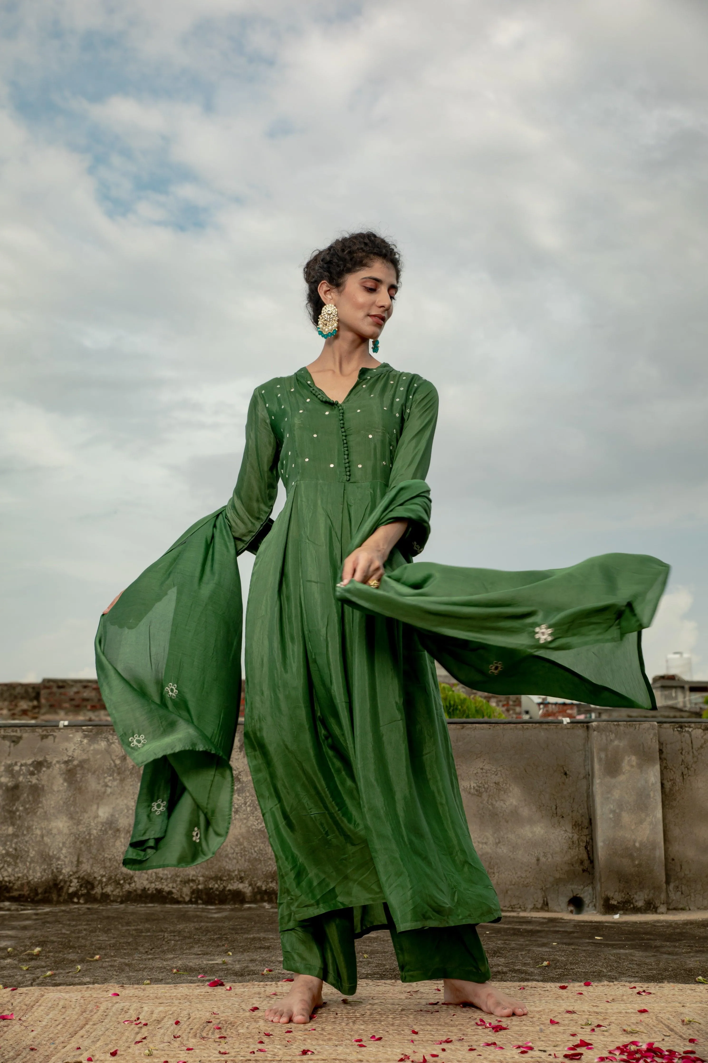 Akriti Mehndi Green Modal Muslin Suit Set