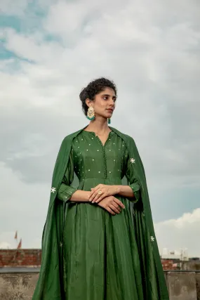 Akriti Mehndi Green Modal Muslin Suit Set