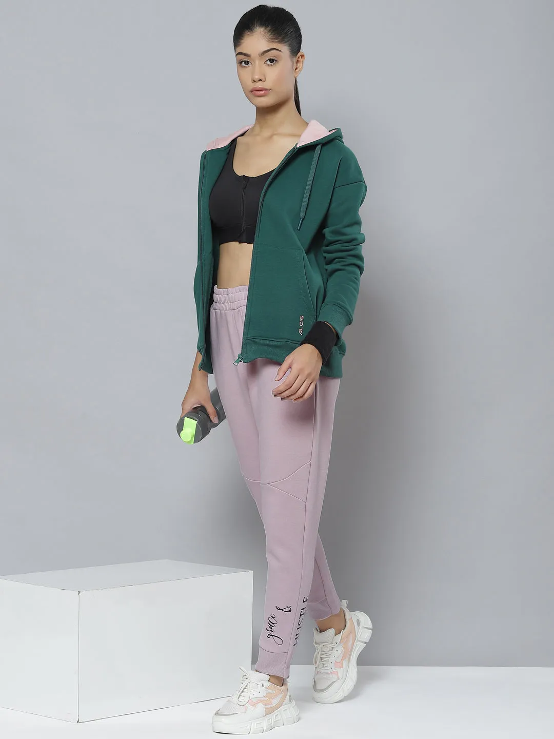 Alcis Women Lavender Typography Printed Slim Fit Sports Joggers