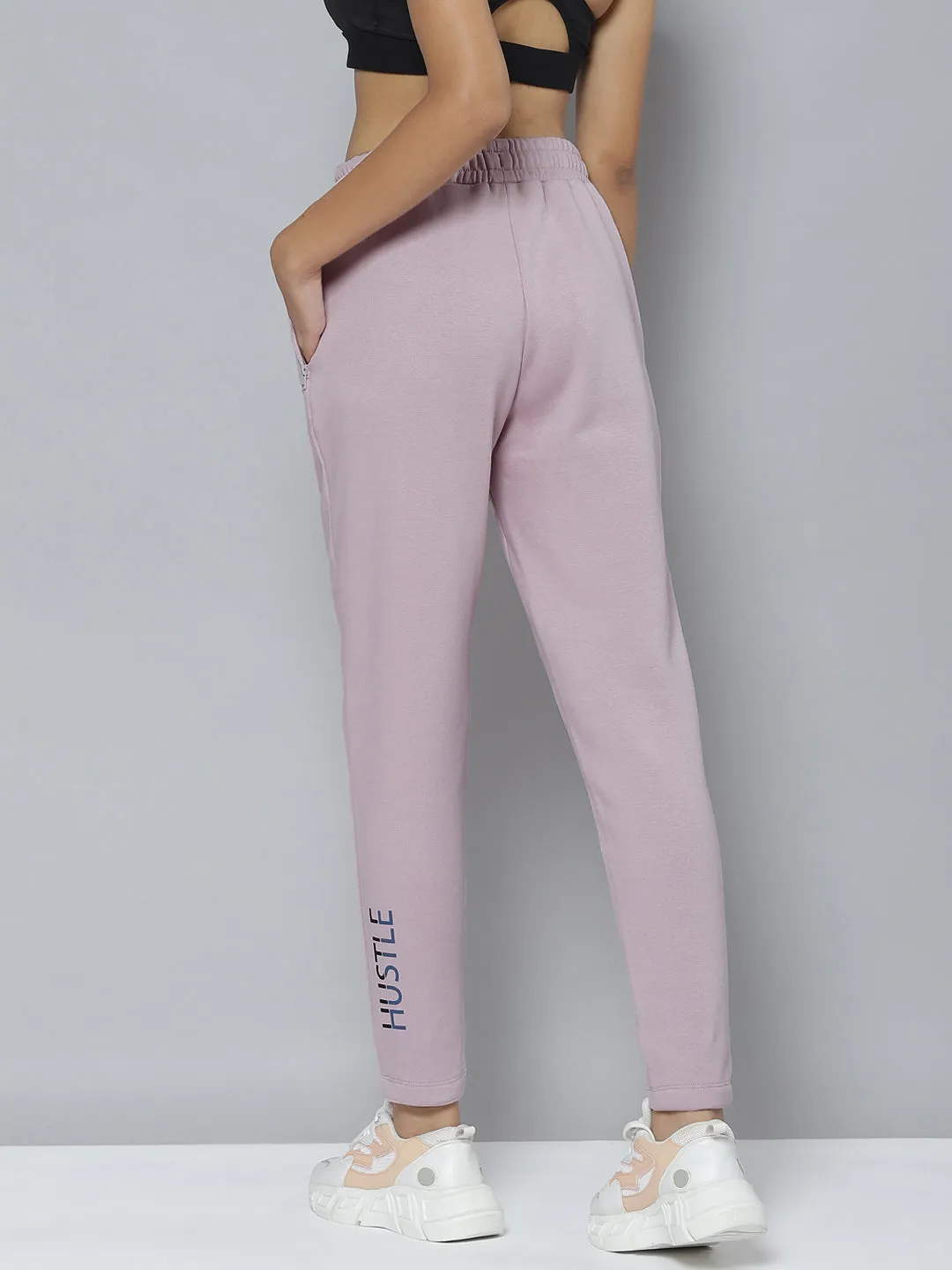 Alcis Women Lavender Typography Printed Slim Fit Sports Joggers
