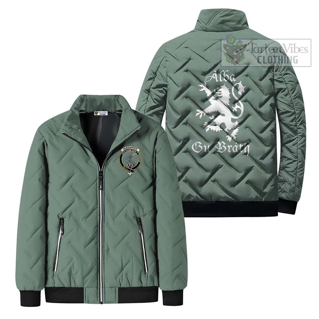 Alexander Family Crest Padded Cotton Jacket Lion Rampant Alba Gu Brath Style