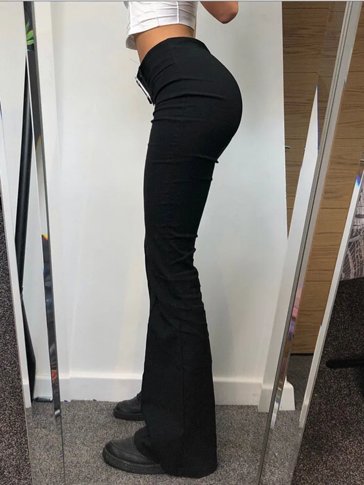 Amozae- Push Up Skinny Black Flared Pants Casual Summer Straight Trousers Women Fashion 90S 2000S Aesthetic Joggers