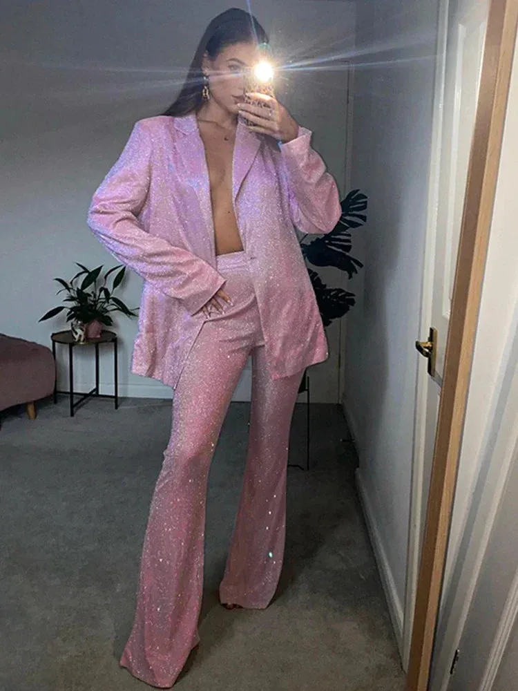 Amozae Sequined Long Sleeve Blazers Glitter Sexy Loose Blazer Night Club Party Streetwear 2022 Fall Women Clothing