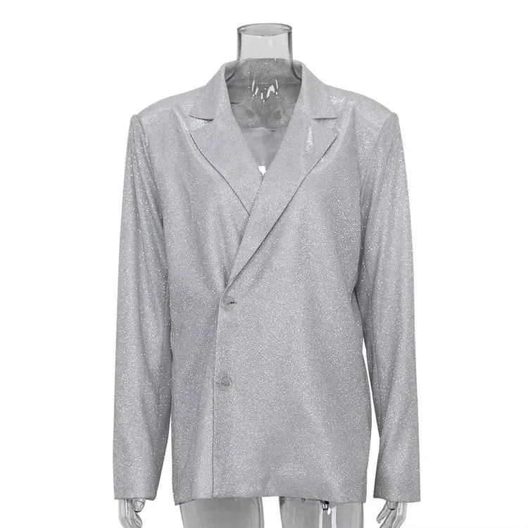 Amozae Sequined Long Sleeve Blazers Glitter Sexy Loose Blazer Night Club Party Streetwear 2022 Fall Women Clothing