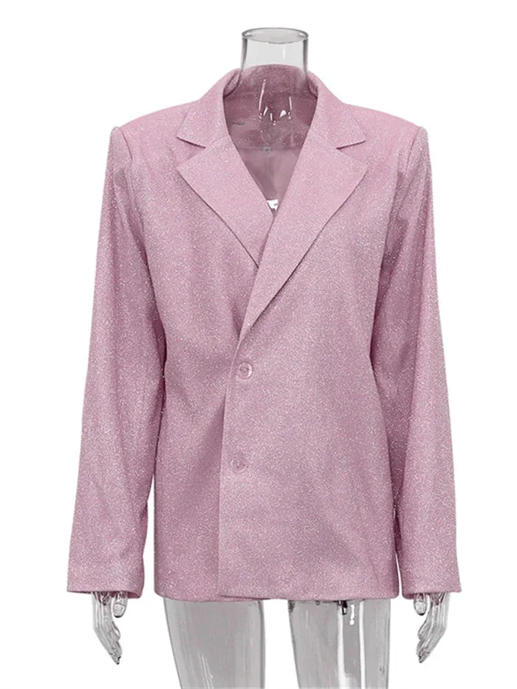 Amozae Sequined Long Sleeve Blazers Glitter Sexy Loose Blazer Night Club Party Streetwear 2022 Fall Women Clothing
