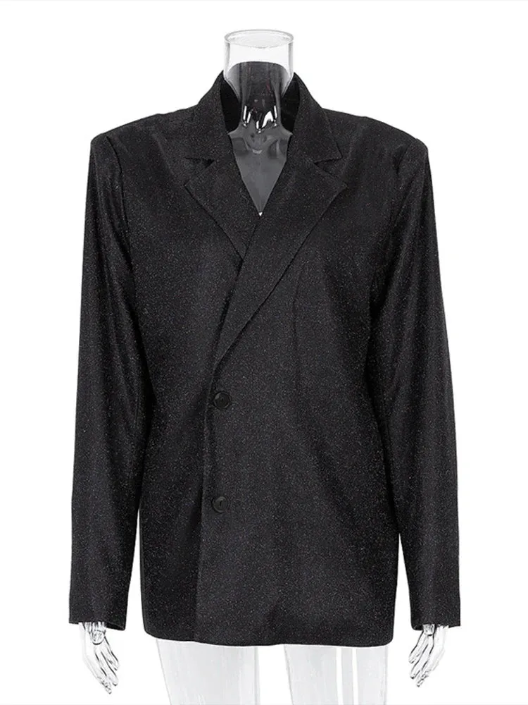 Amozae Sequined Long Sleeve Blazers Glitter Sexy Loose Blazer Night Club Party Streetwear 2022 Fall Women Clothing