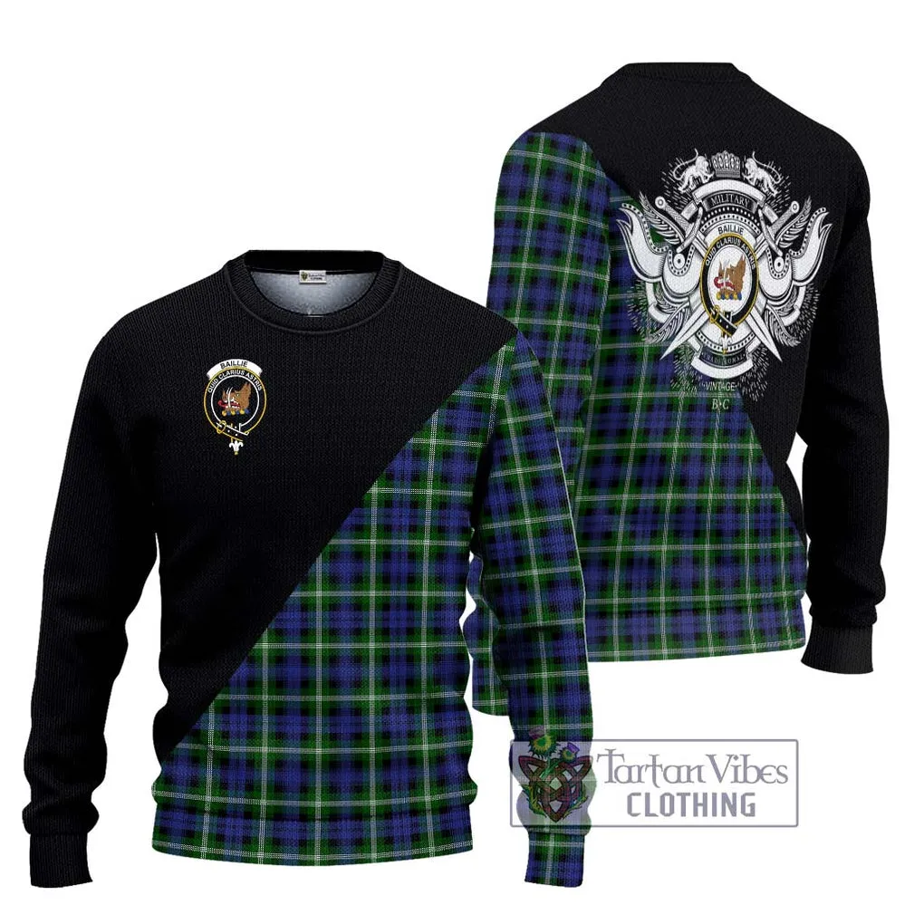 Baillie of Polkemmet Tartan Ugly Sweater with Family Crest and Military Logo Style