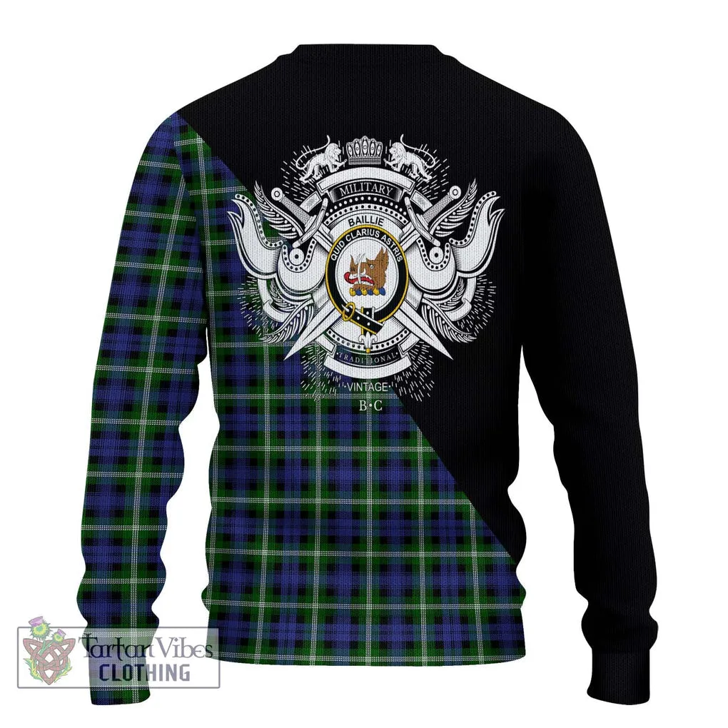 Baillie of Polkemmet Tartan Ugly Sweater with Family Crest and Military Logo Style