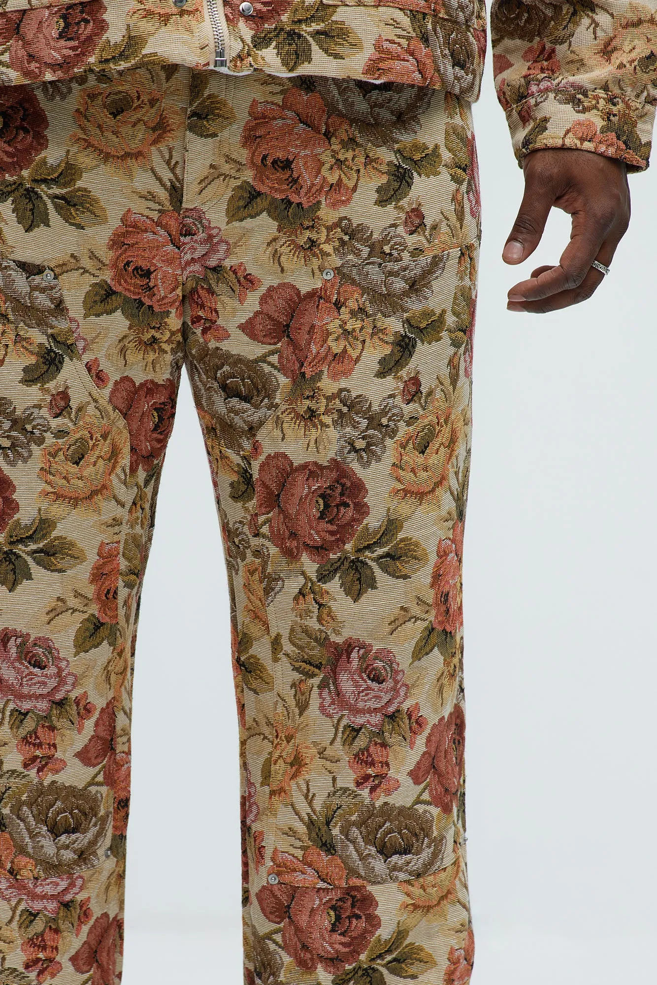 Bellevue Flared Tapestry Carpenter Pants - Taupe/combo