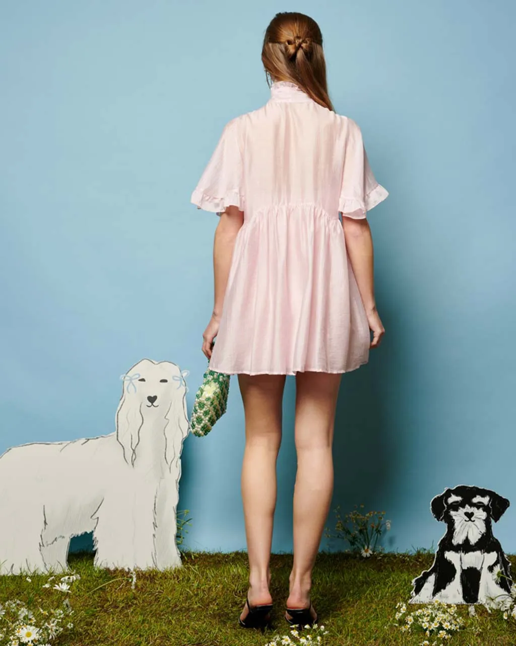 Bertie Bow Mini Dress - Baby Pink