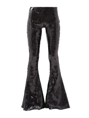 Black flared sequined trousers