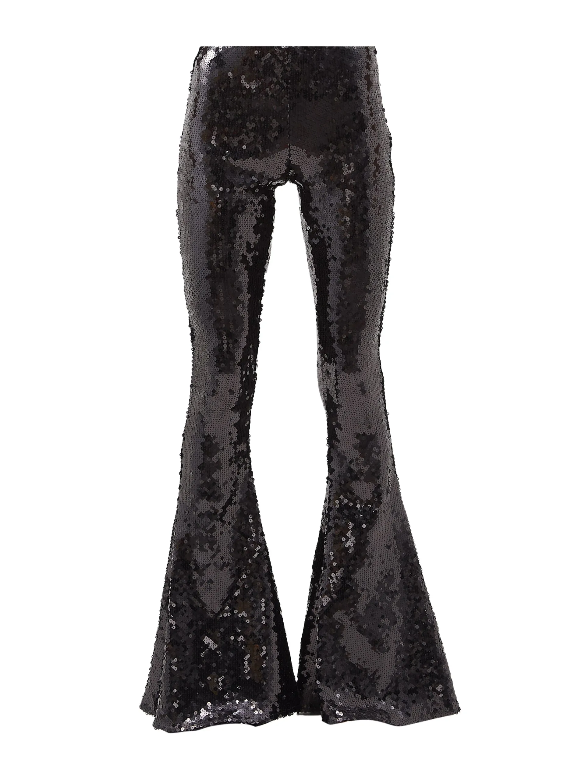 Black flared sequined trousers