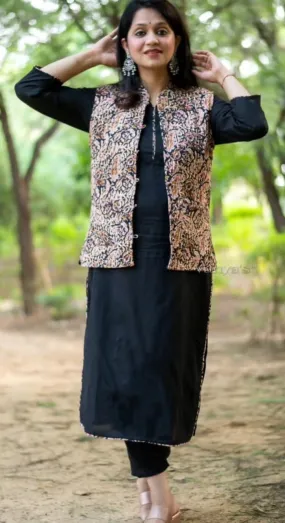 Black Kurta & Pant With Ajrakh Jacket