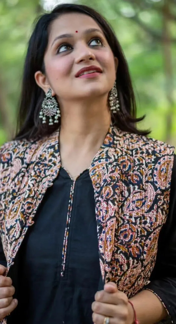 Black Kurta & Pant With Ajrakh Jacket