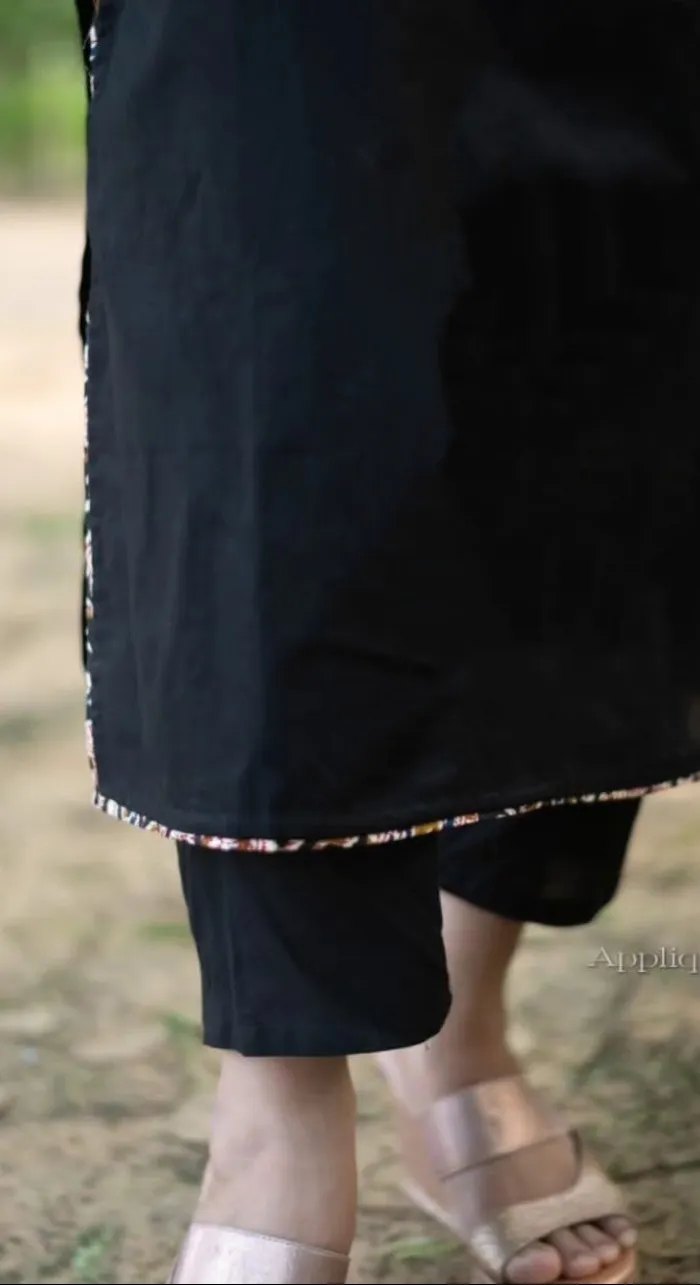 Black Kurta & Pant With Ajrakh Jacket