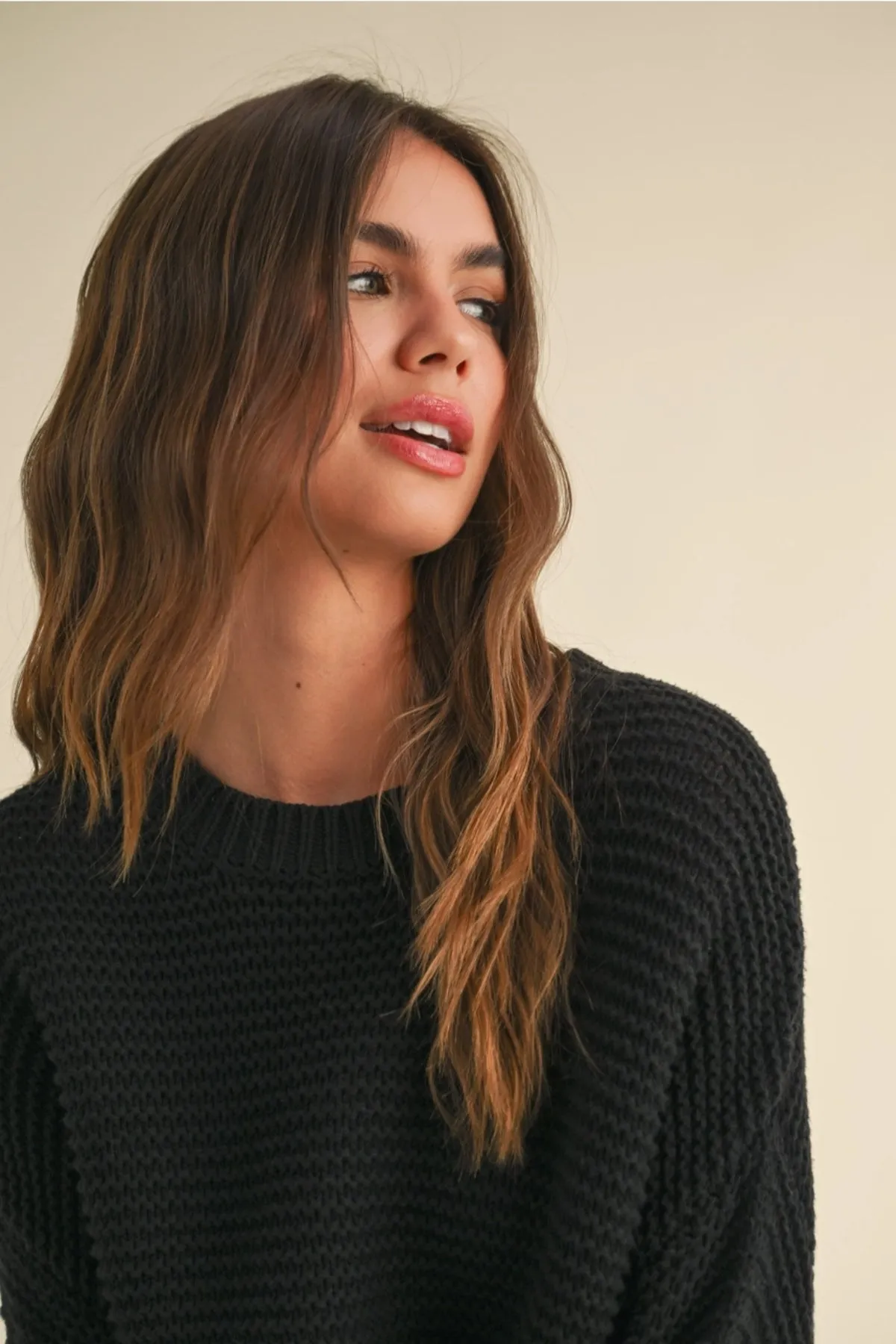 Black Round Neck Knitted Sweater