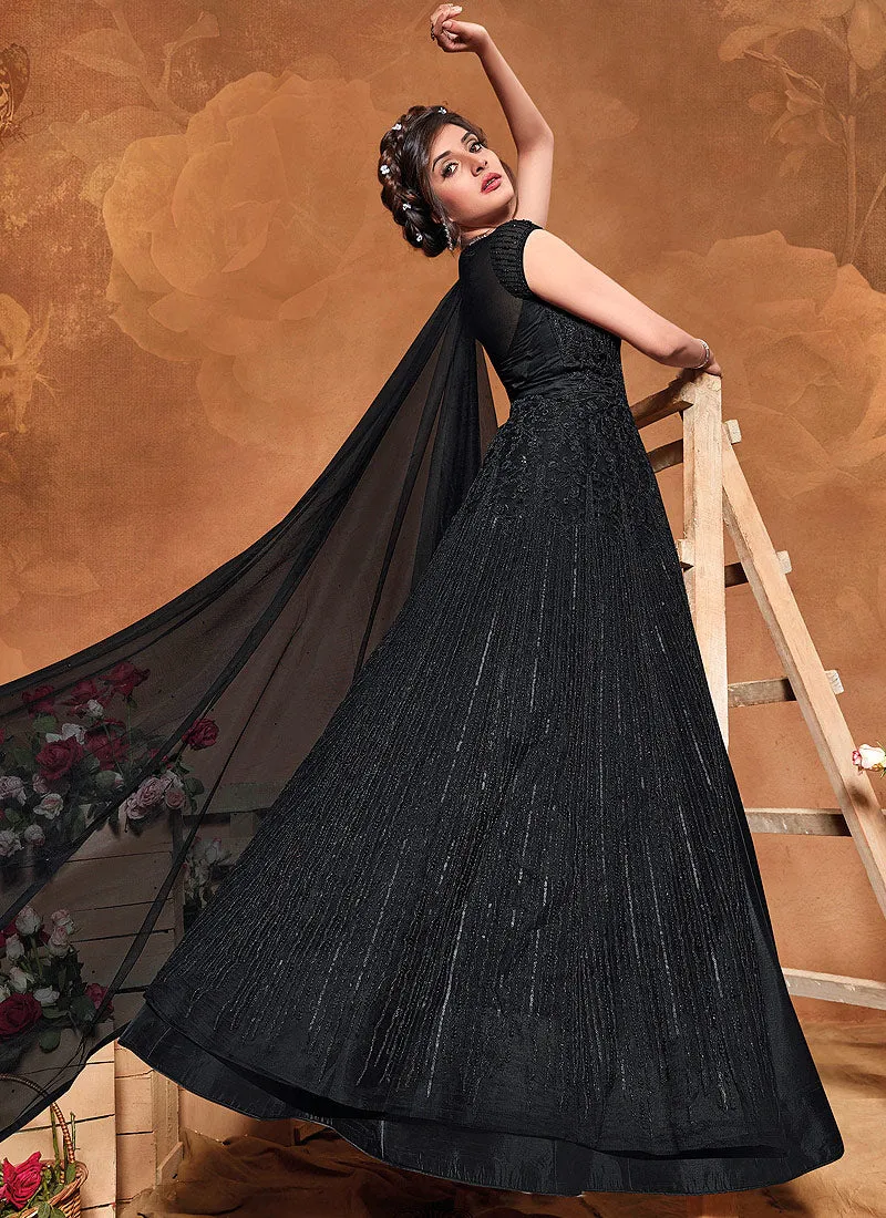Black Sequence Embroidered Wedding Anarkali Suit