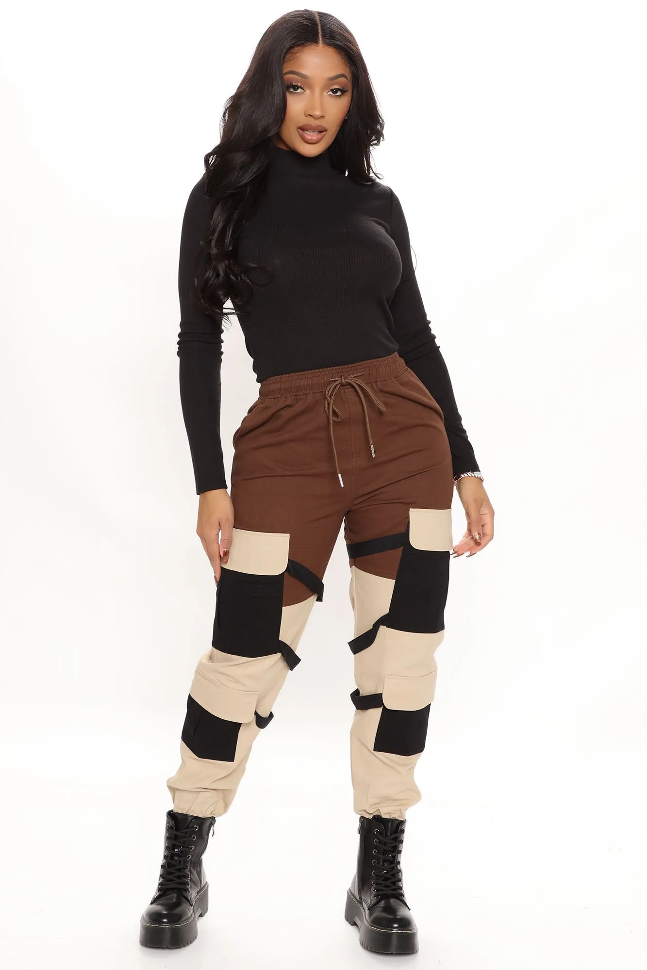 Block It Out Cargo Joggers - Brown/combo
