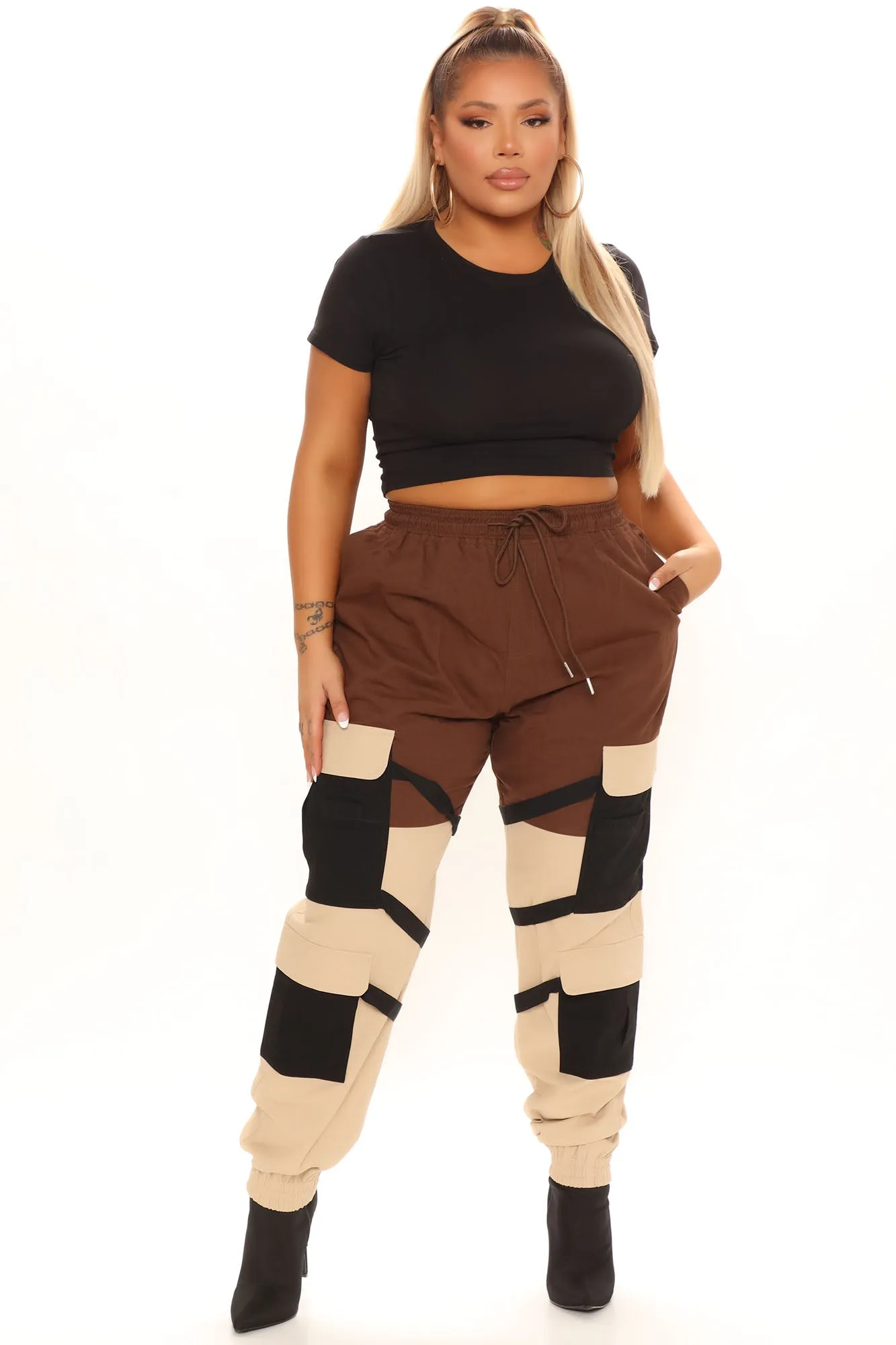 Block It Out Cargo Joggers - Brown/combo