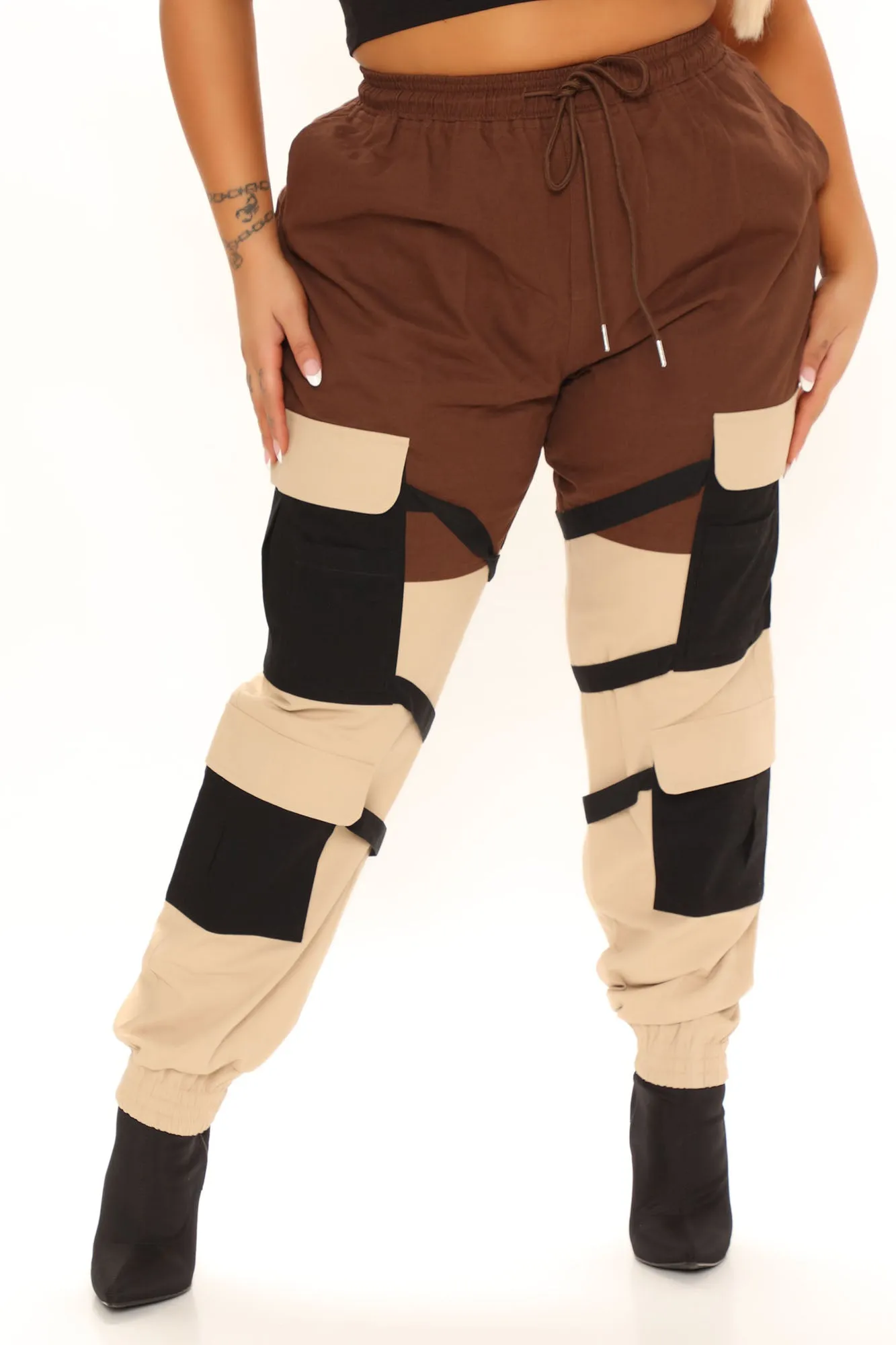 Block It Out Cargo Joggers - Brown/combo