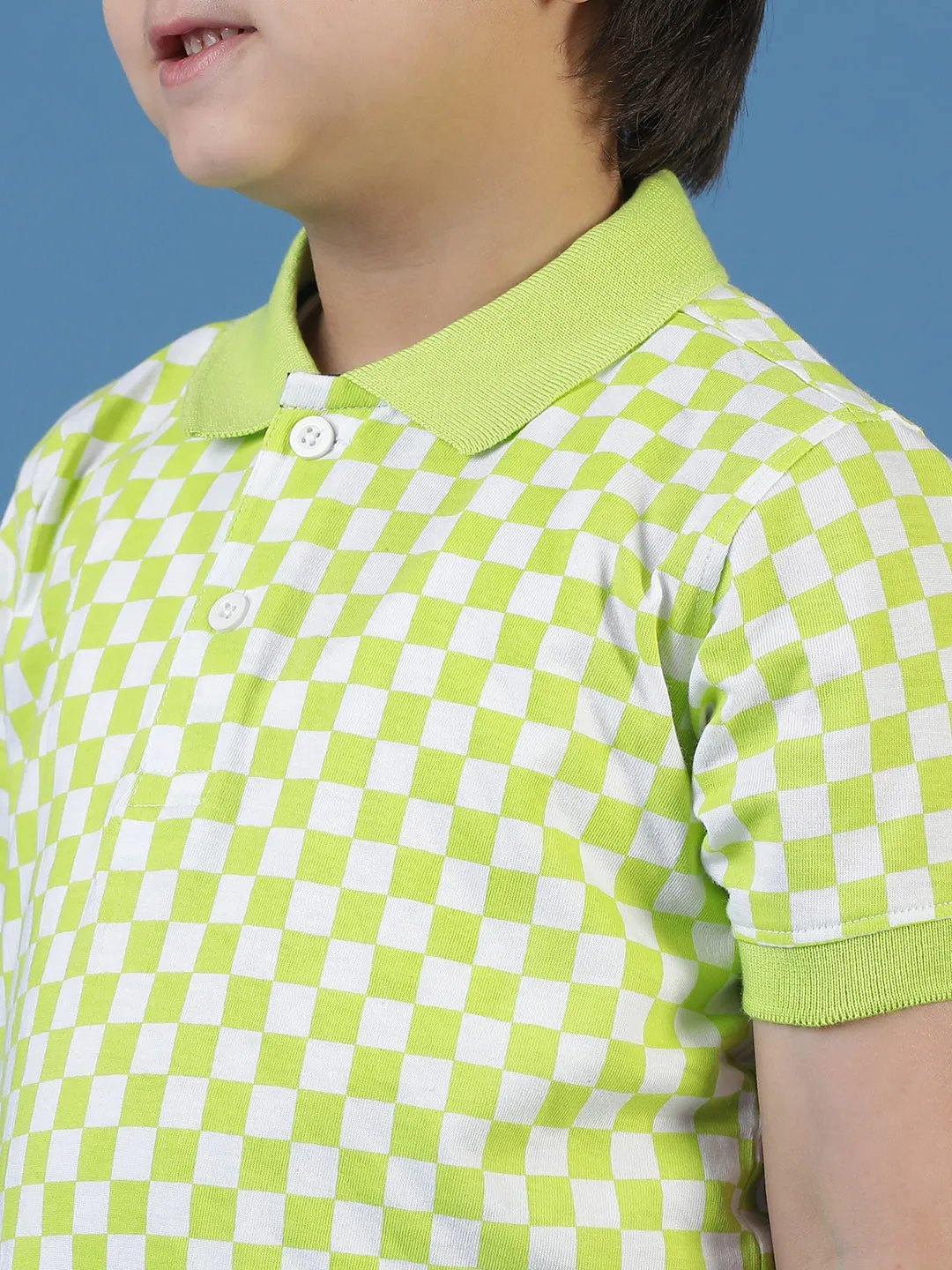 Boys Green Neon Checkered Polo T-Shirt