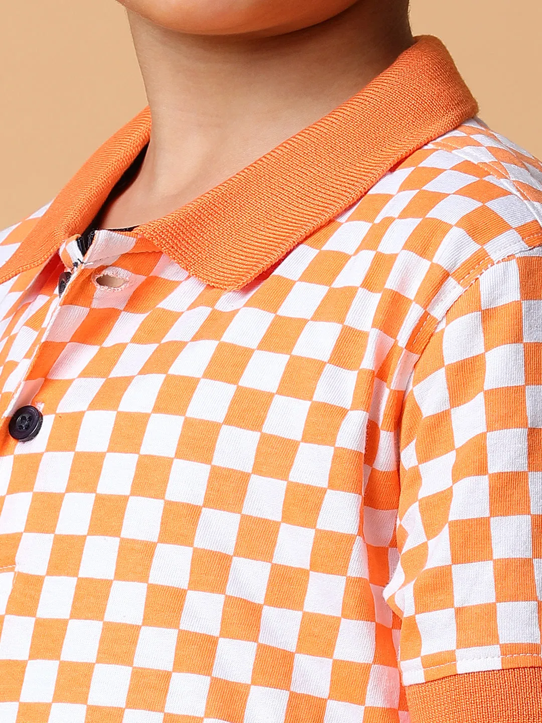 Boys Orange Checkered Polo T-Shirt