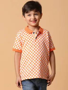 Boys Orange Checkered Polo T-Shirt
