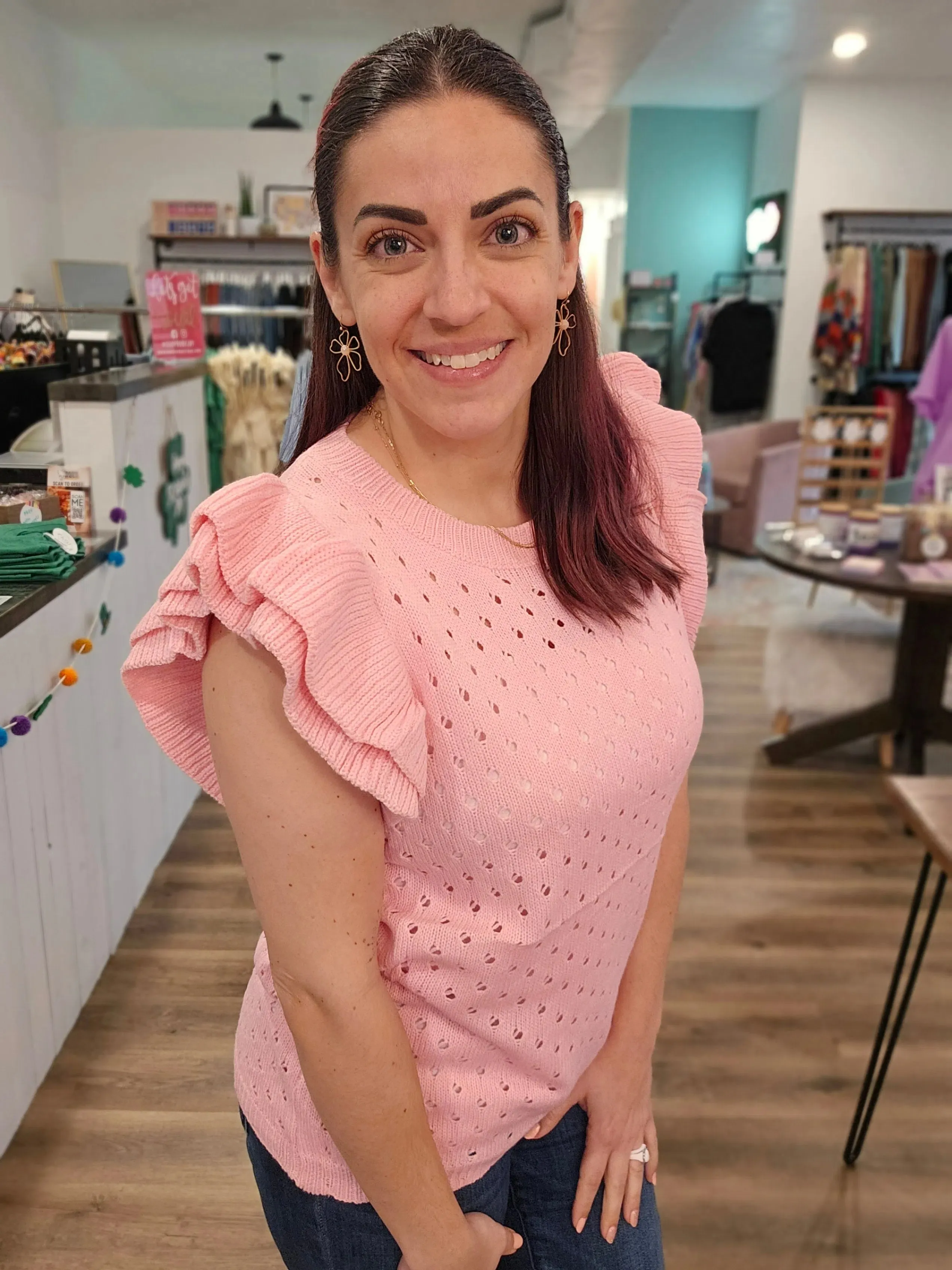 Casey Ruffle Sleeve Sweater Vest - Pink