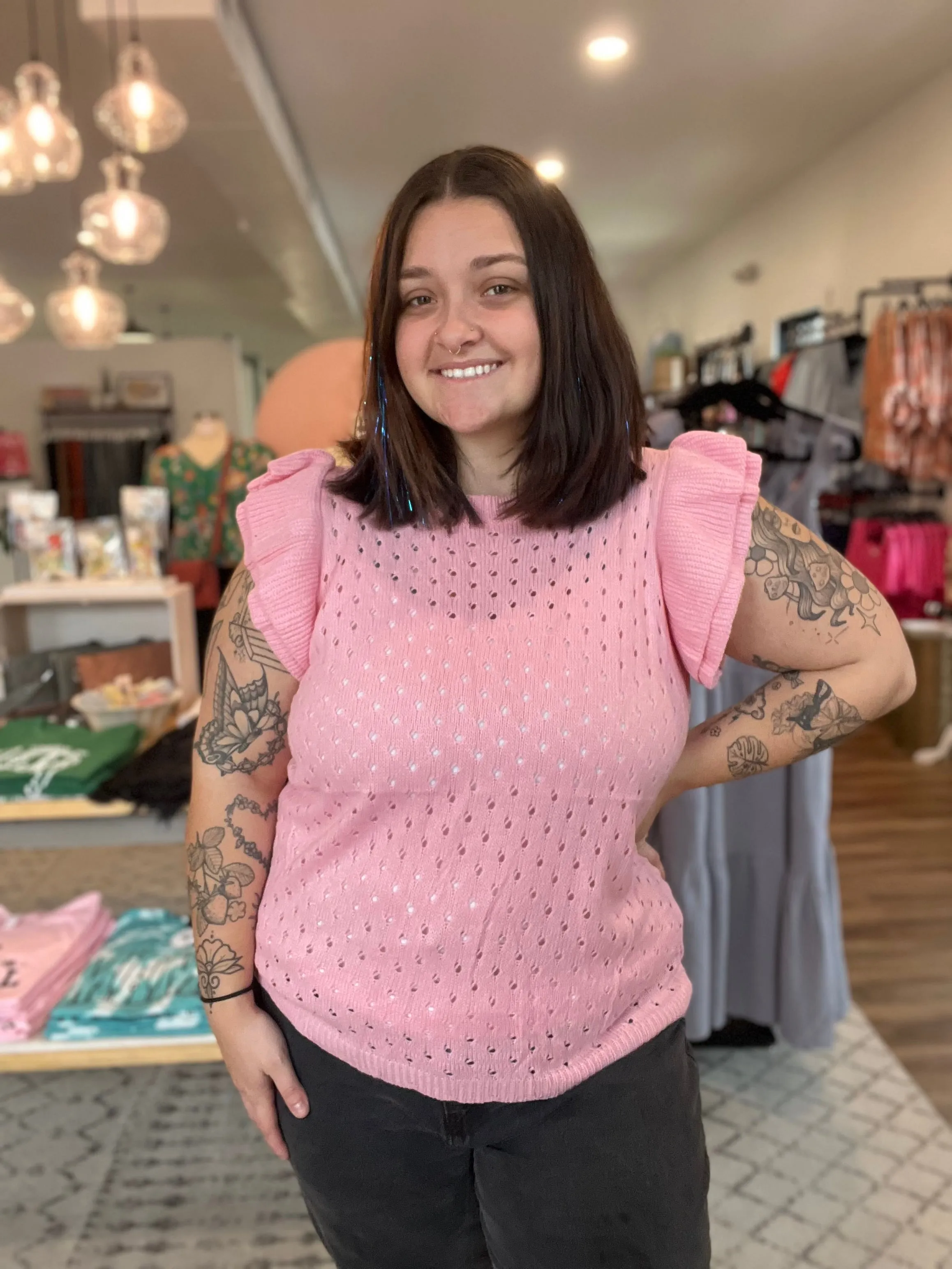 Casey Ruffle Sleeve Sweater Vest - Pink