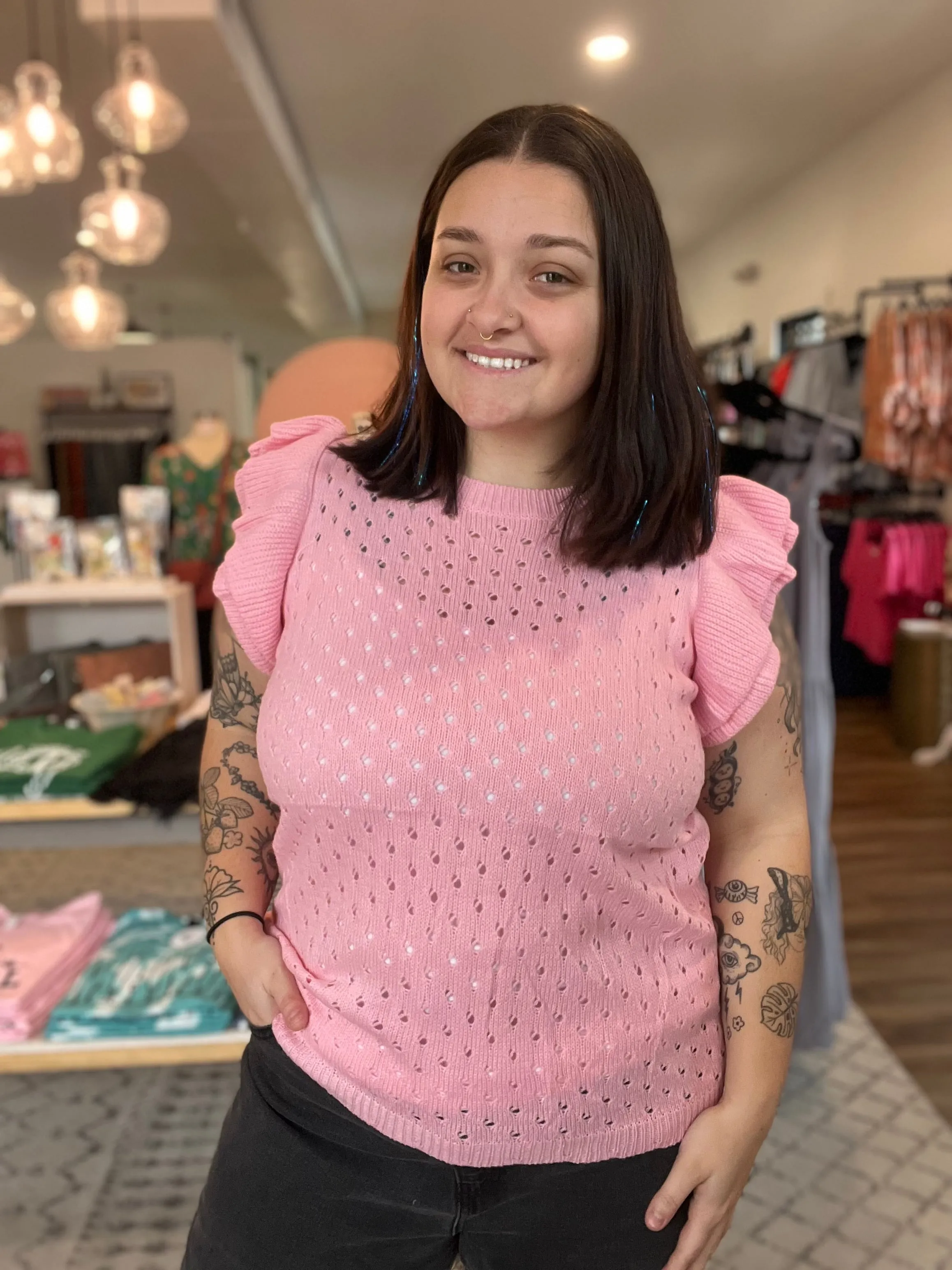Casey Ruffle Sleeve Sweater Vest - Pink