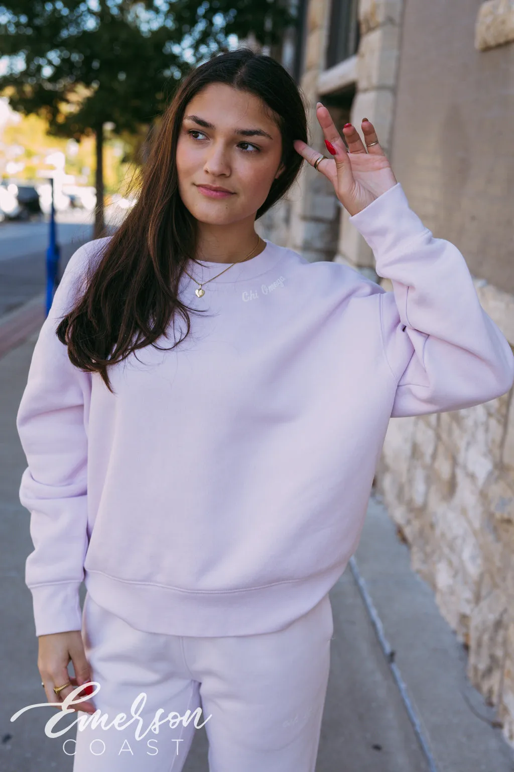 Chi Omega Orchid Crewneck and Jogger Set