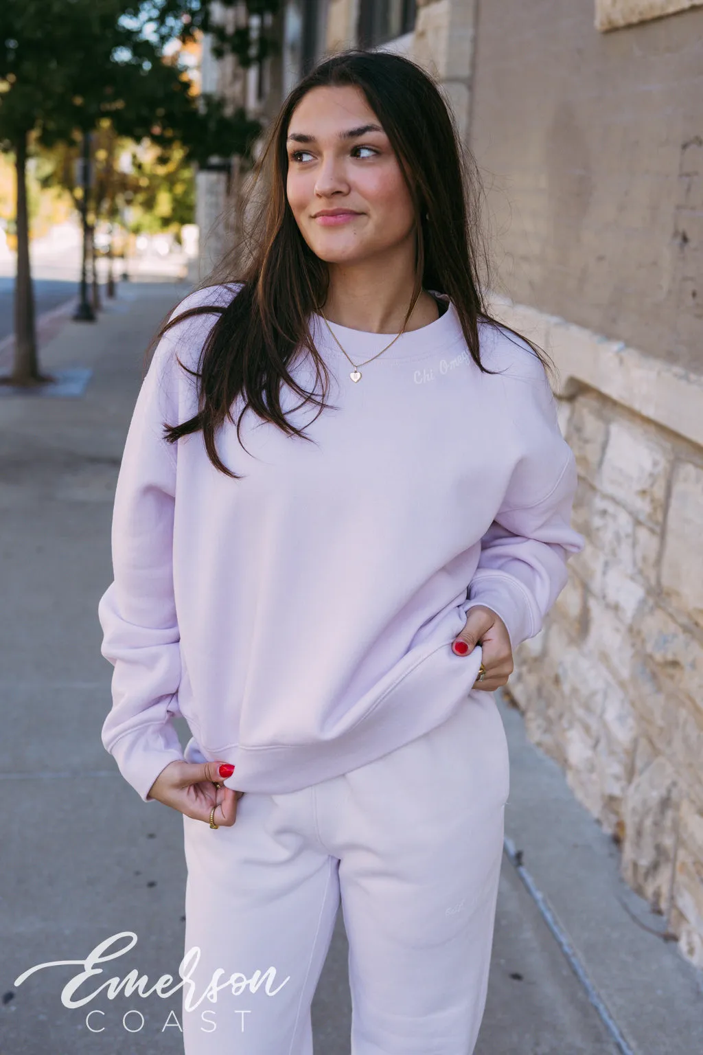 Chi Omega Orchid Crewneck and Jogger Set