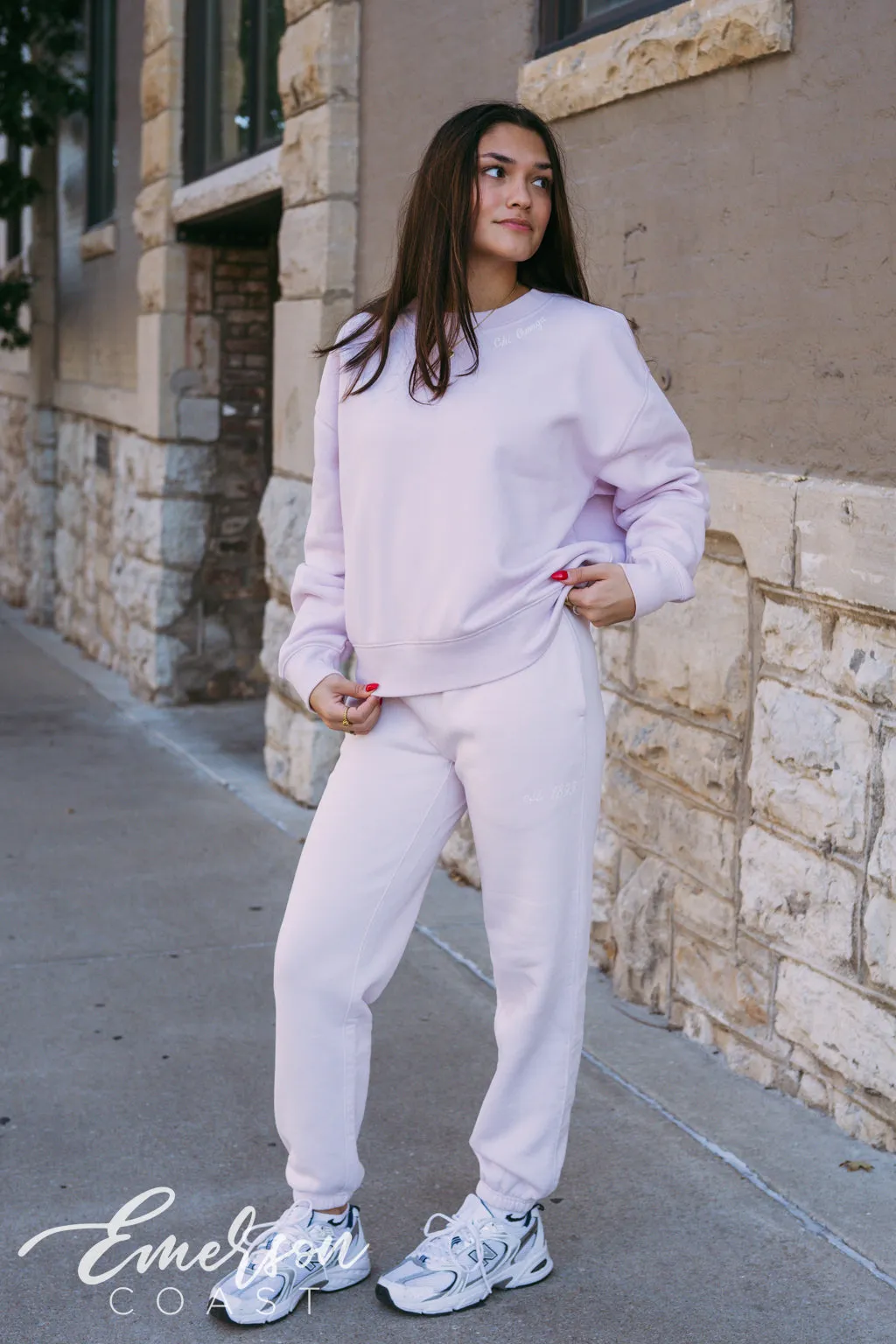 Chi Omega Orchid Crewneck and Jogger Set