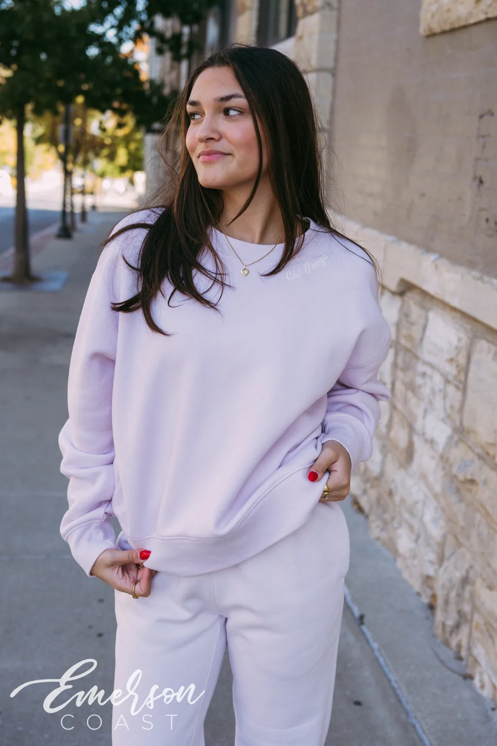 Chi Omega Orchid Crewneck and Jogger Set