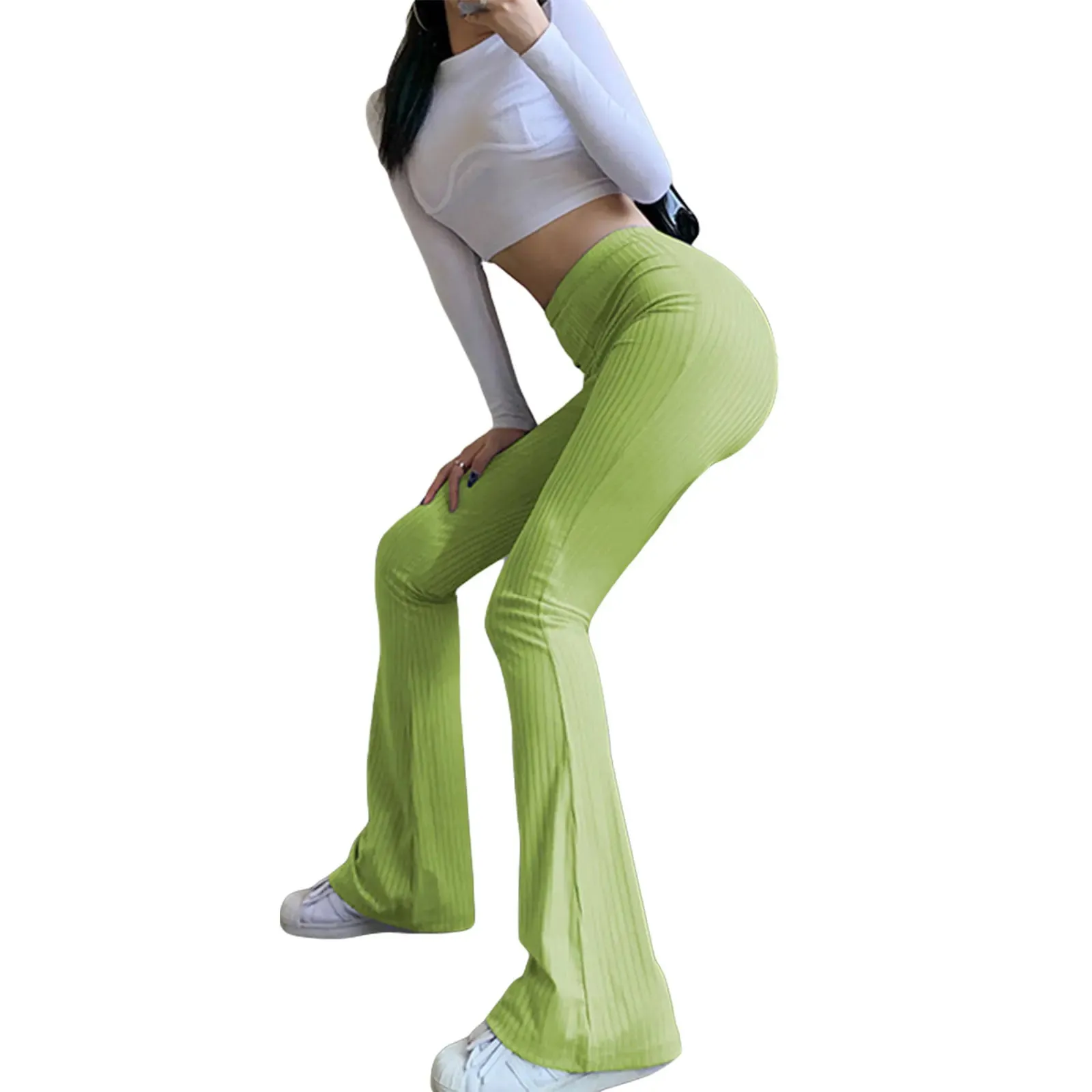 Close-Fitting Flared Solid High Waist Stretch Span Sexy Pants