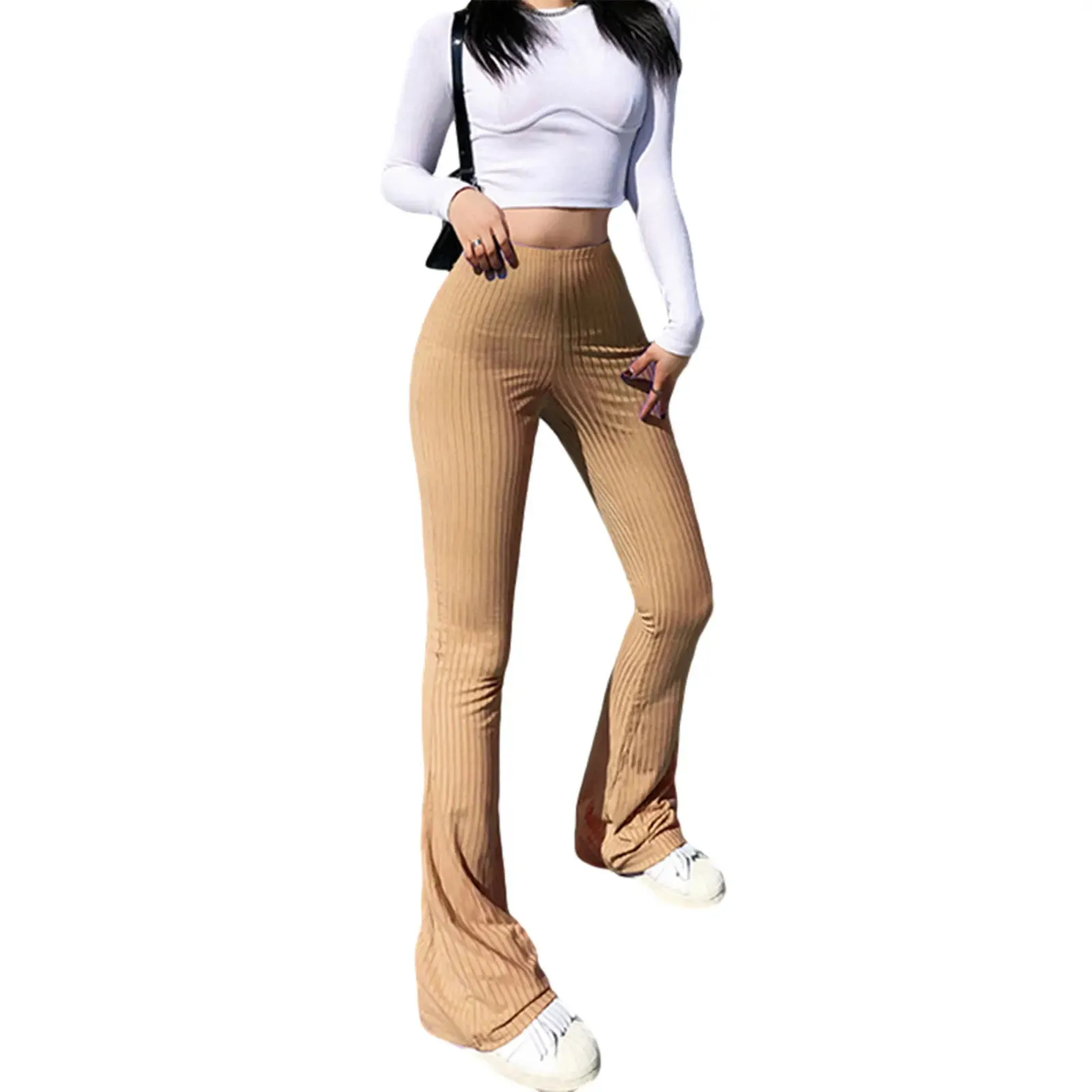 Close-Fitting Flared Solid High Waist Stretch Span Sexy Pants