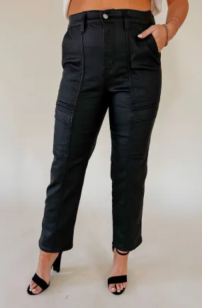 DAZE STRAIGHT UP HIGH RISE CARGO COATED PANT IN ASPHALT