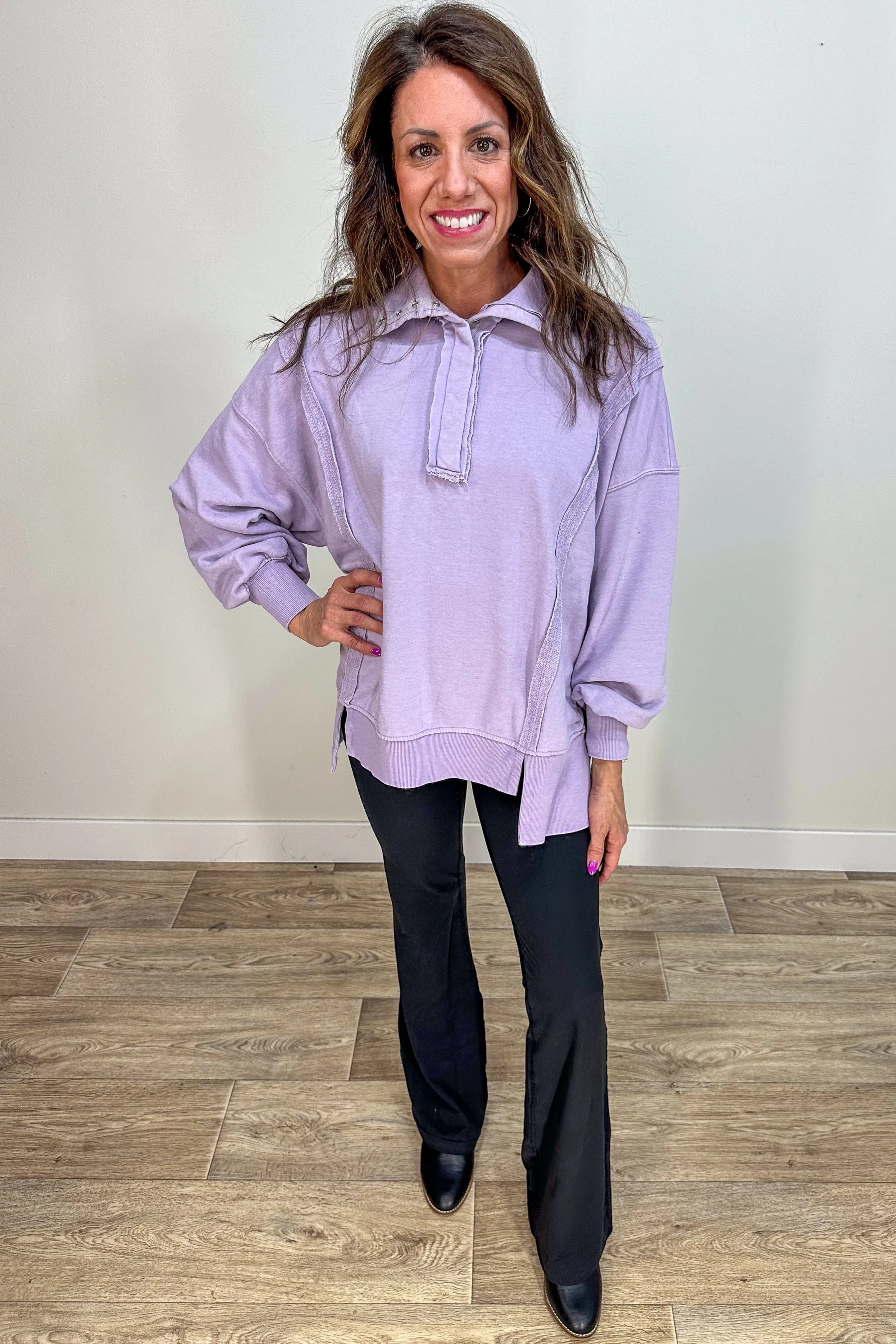 Dusty Lavender French Terry Henley Sweatshirt