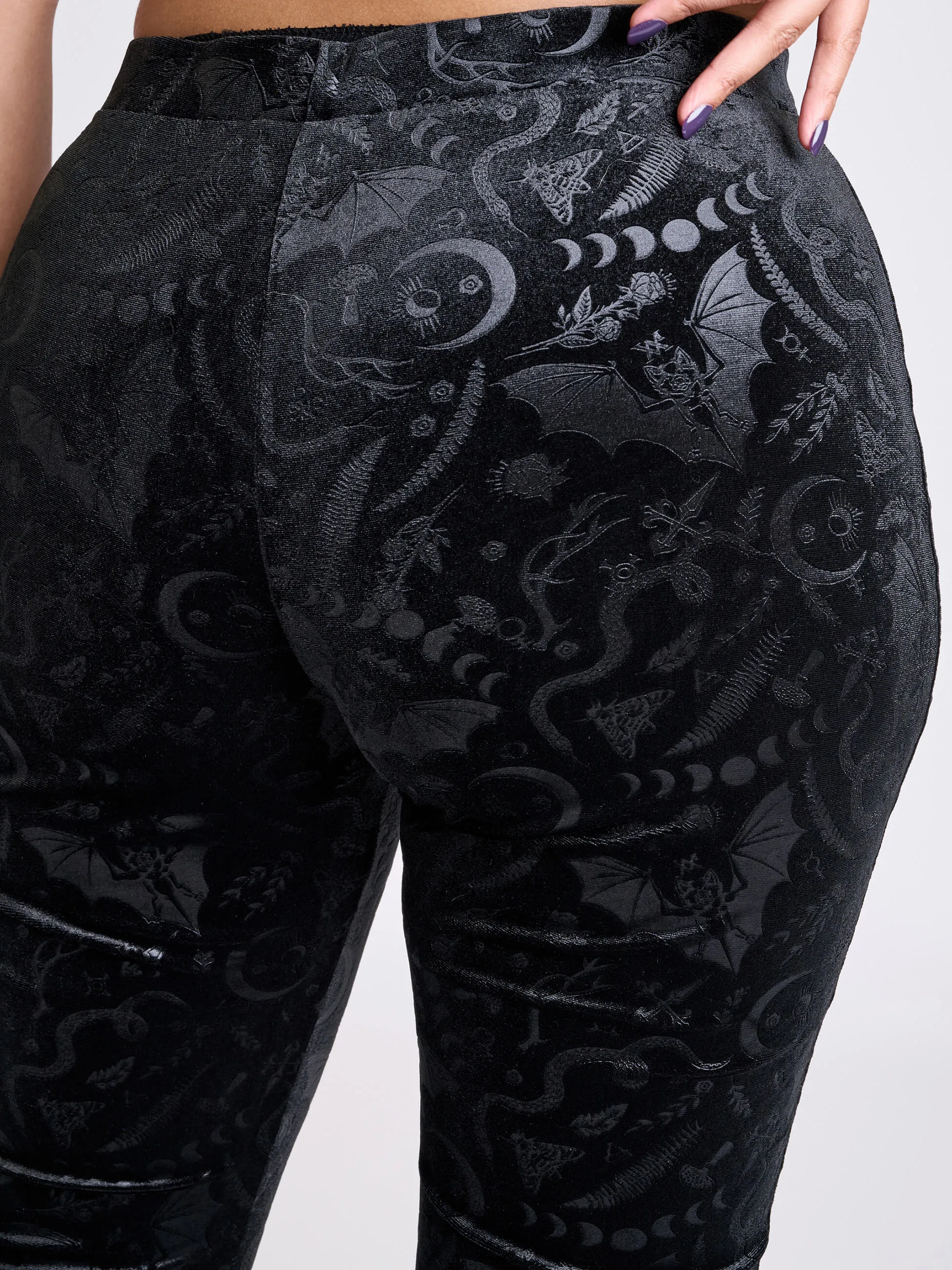 Embossed Black Velvet Flared Legging