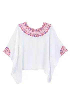 Evelyn Embroidered Guatemalan Top - White, Dusty Rose, & Lavender
