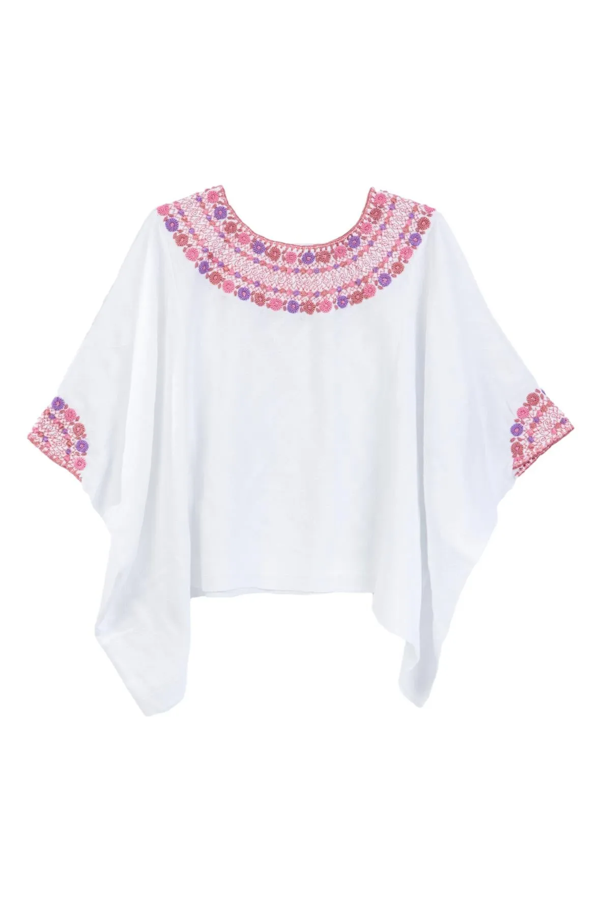 Evelyn Embroidered Guatemalan Top - White, Dusty Rose, & Lavender