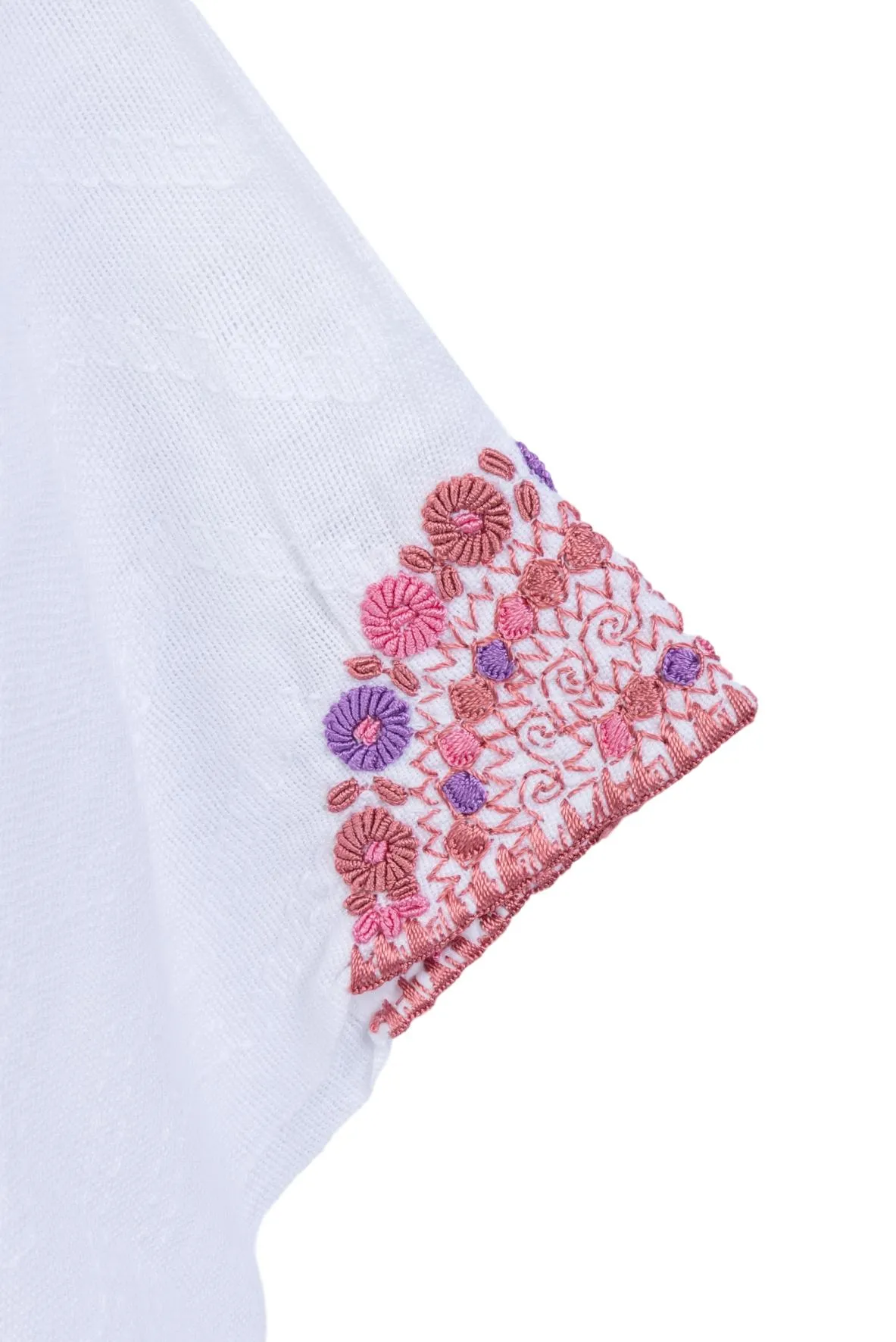 Evelyn Embroidered Guatemalan Top - White, Dusty Rose, & Lavender