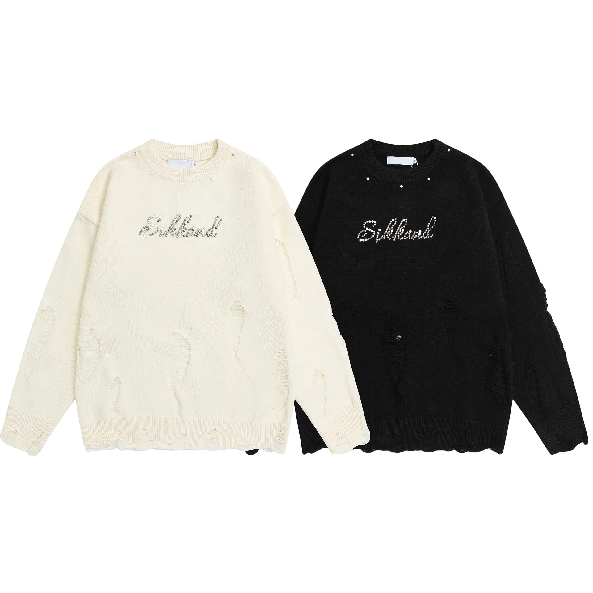 Faire Echo Distressed Design Knit Sweater