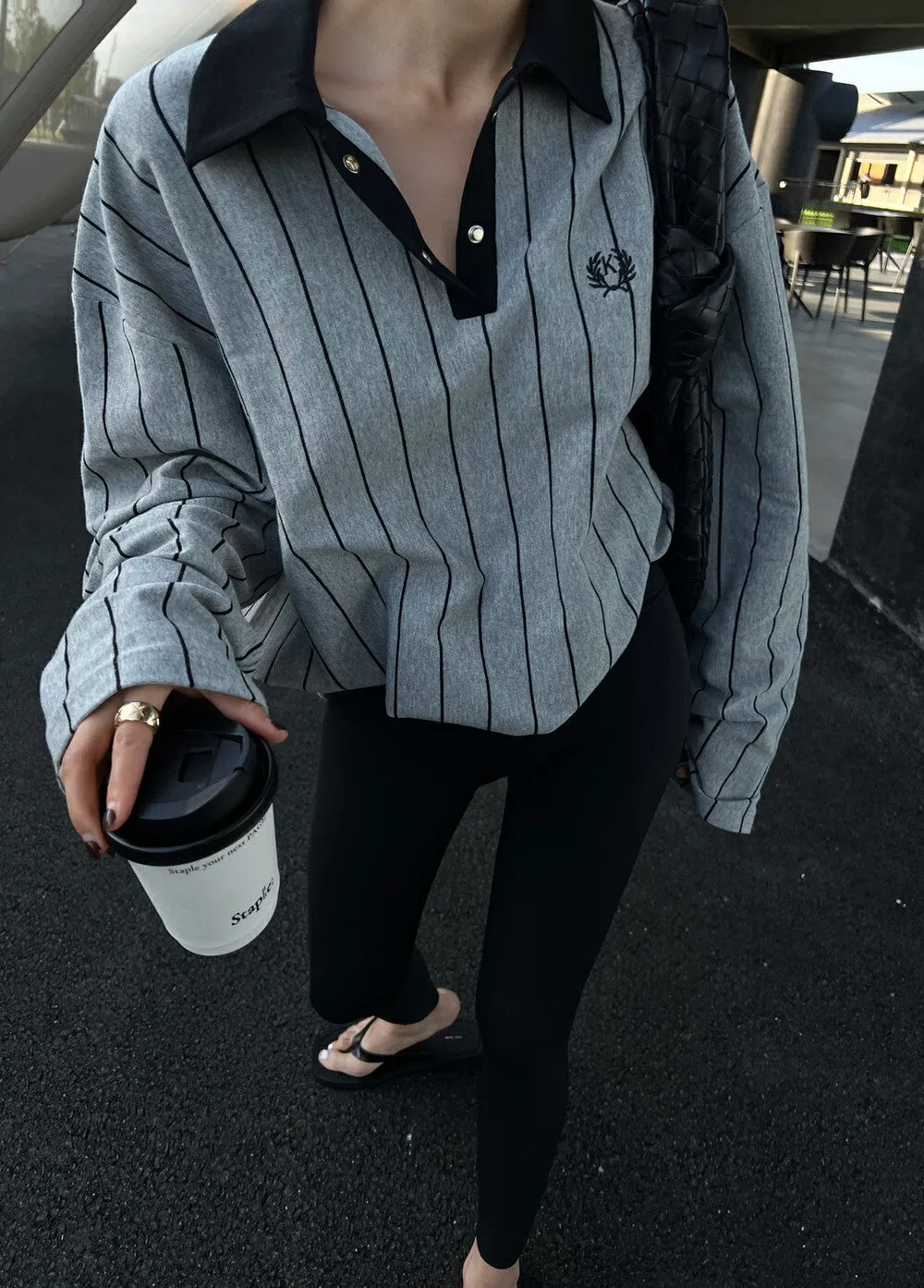 Fashionkova womens sweater 2024 Autumn New Miu Style Fashionable Embroidered Vertical Stripes Polo Collar Contrast Color Profile Simple Sweater