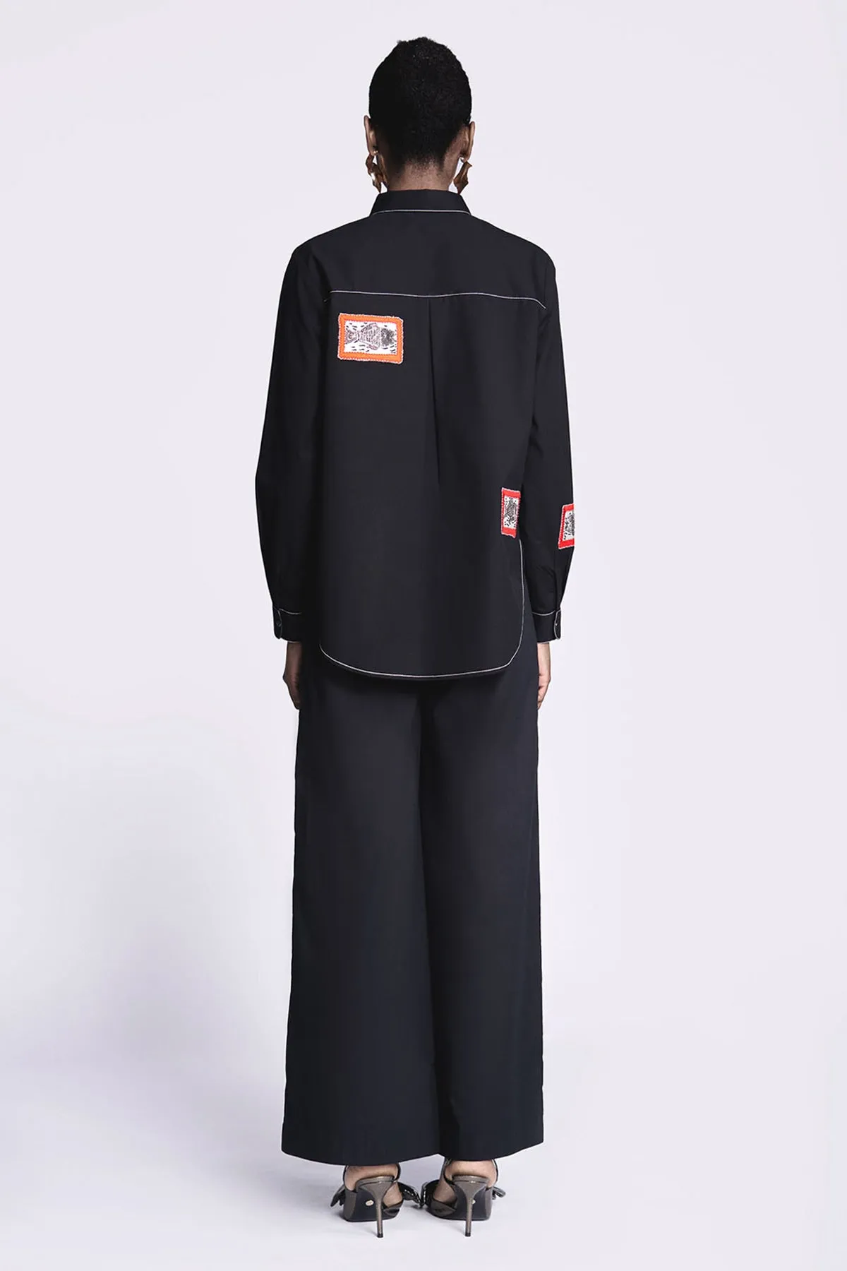 Fish Patch High Low Shirt With Flared Pants