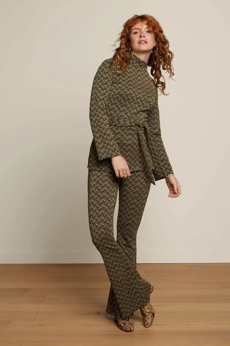 Flared pants met grafische print | King Louie border flared pants facet black