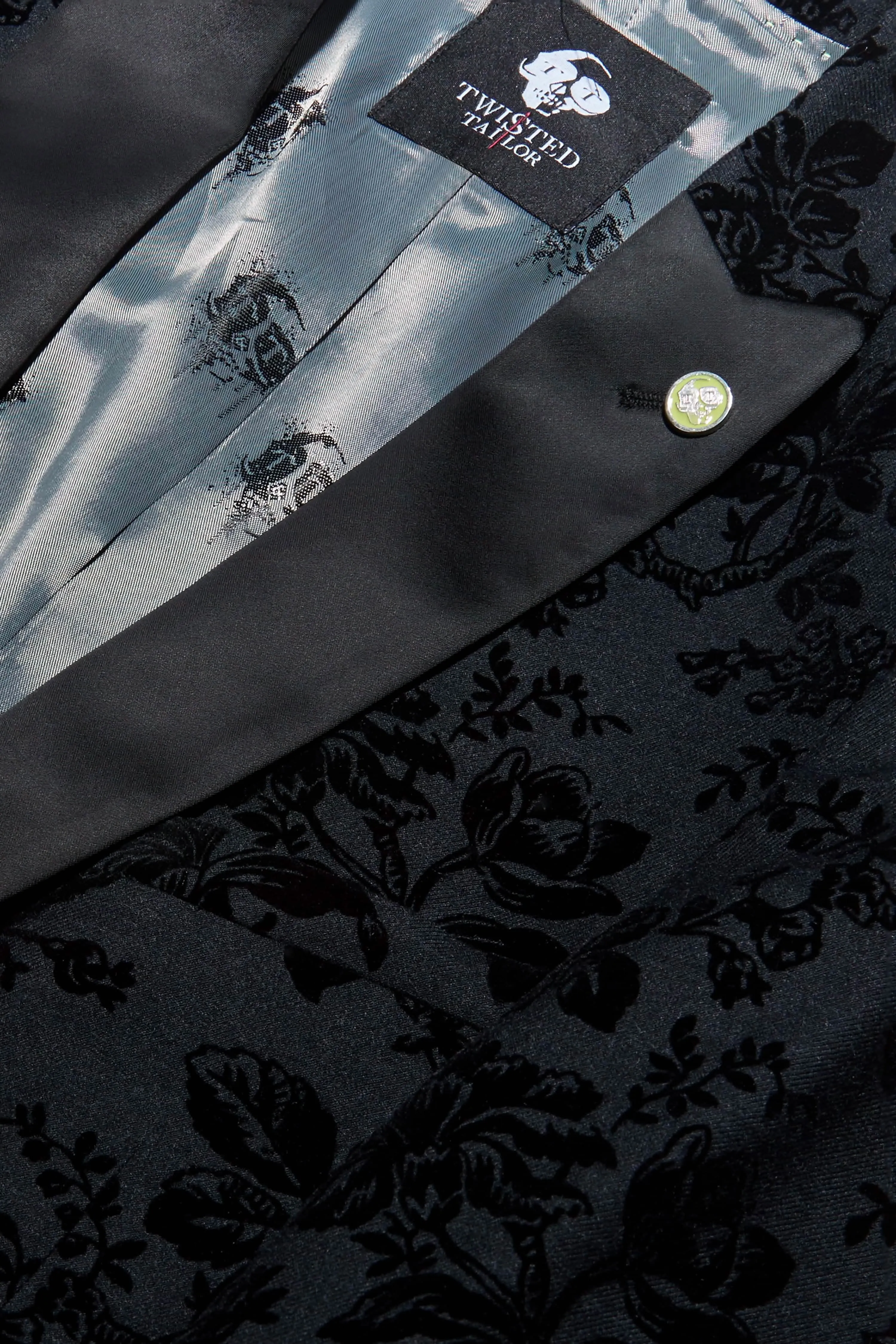 Fleet Skinny Fit Black Floral Tuxedo Suit